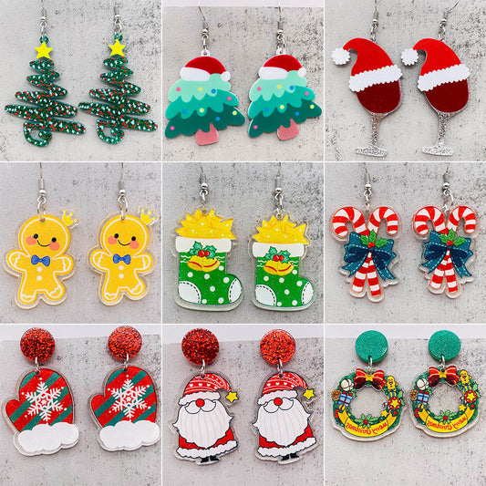 Acrylic Santa Claus Socks Earrings (Minimo de Compra 2) MYA-ChenY032