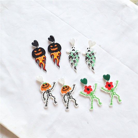 Acrylic Halloween Pumpkin Skull Earrings MIC-XieN052