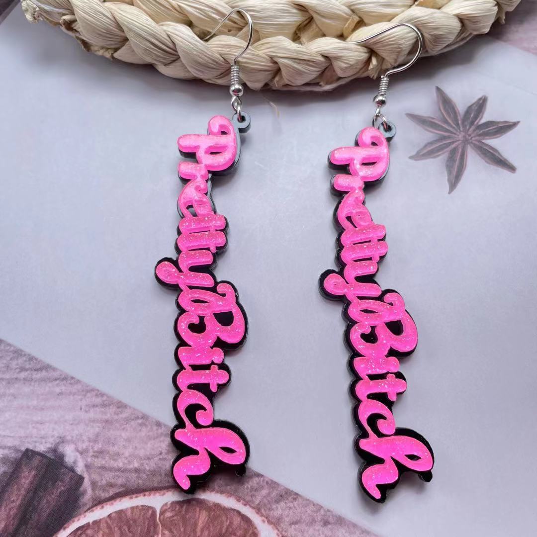 Acrylic long sequin letter earrings MIC-ChiC010