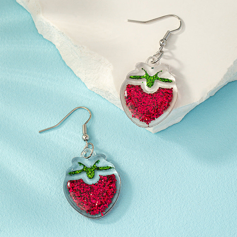 Alloy Bright Pink Fruit Strawberry Earrings MYA-AYN028