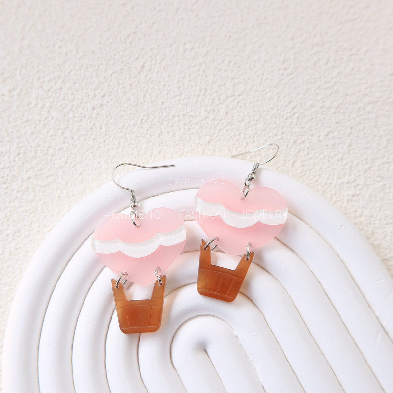 Alloy acrylic heart-shaped hot air balloon earrings MIC-OuG116