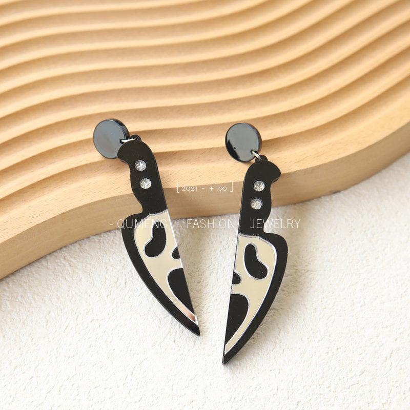 Acrylic Halloween Ghost Face Knife Earnails (Minimo de Compra 3) MIC-OuG073