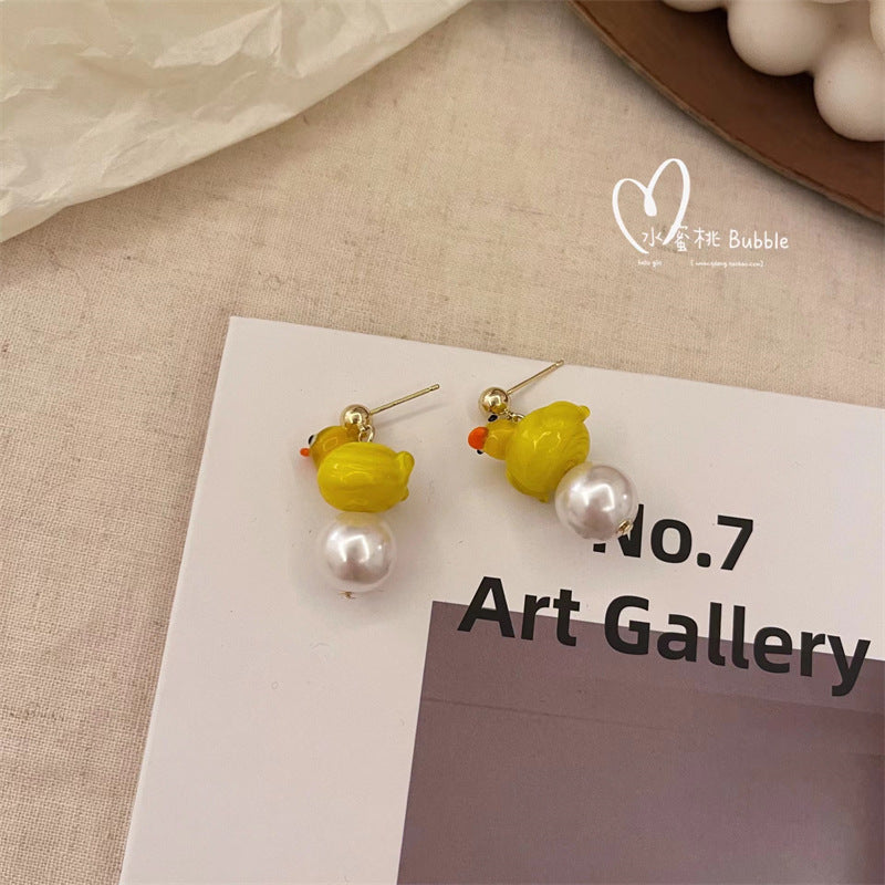 Alloy Yellow Duck Pearl Tassel Earrings (Minimo de compra 2) MYA-BiShang004