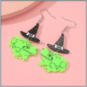 Acrylic Witch Hat Frog Earrings MIC-KaiQ021