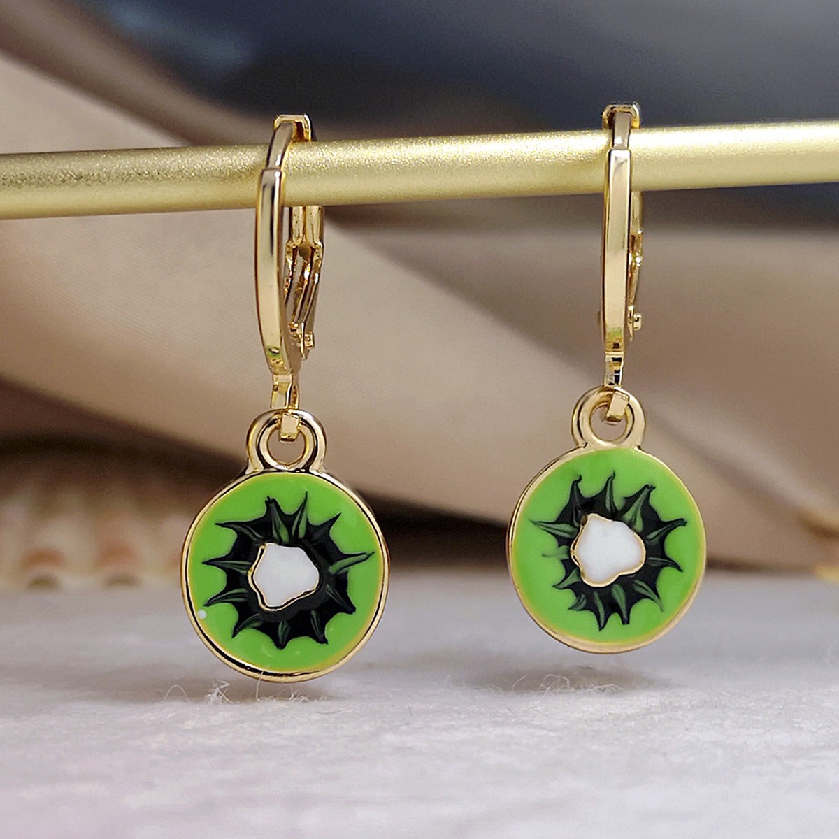 Alloy green kiwifruit earrings (Minimo de compra 3) MIC-MeiY003