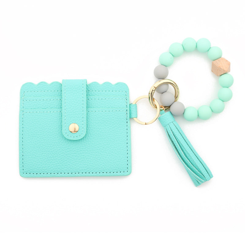 Keychains PU Silicone Bead Tassel Ladies Wallet Bracelet Card Holder MIC-NuoYi019