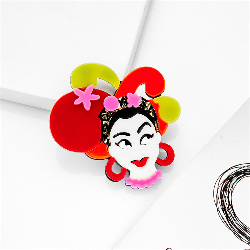 Acrylic red haired girl brooch MYA-XiY008