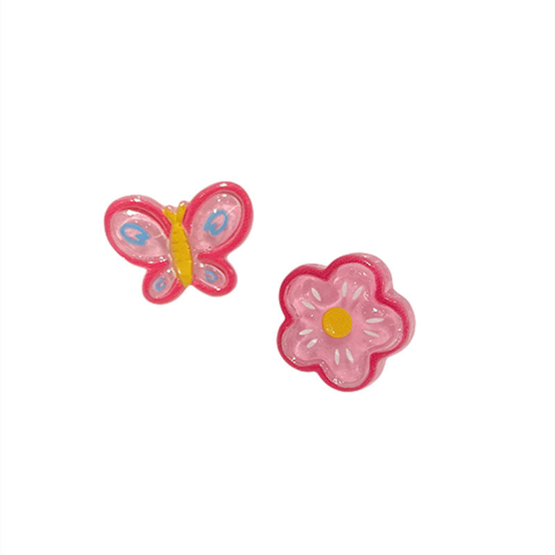 Alloy Pink Butterfly Flower Earrings MIC-HanS009