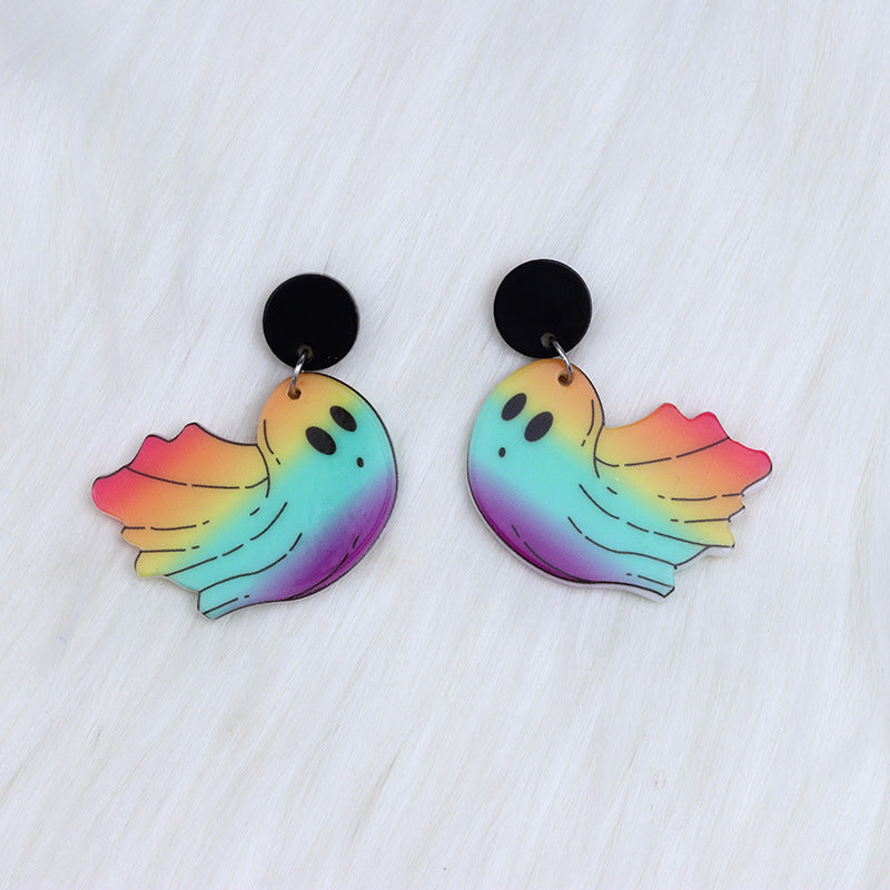 Acrylic Halloween Rainbow Ghost Earrings (Minimo de Compra 2) MYA-DuA048