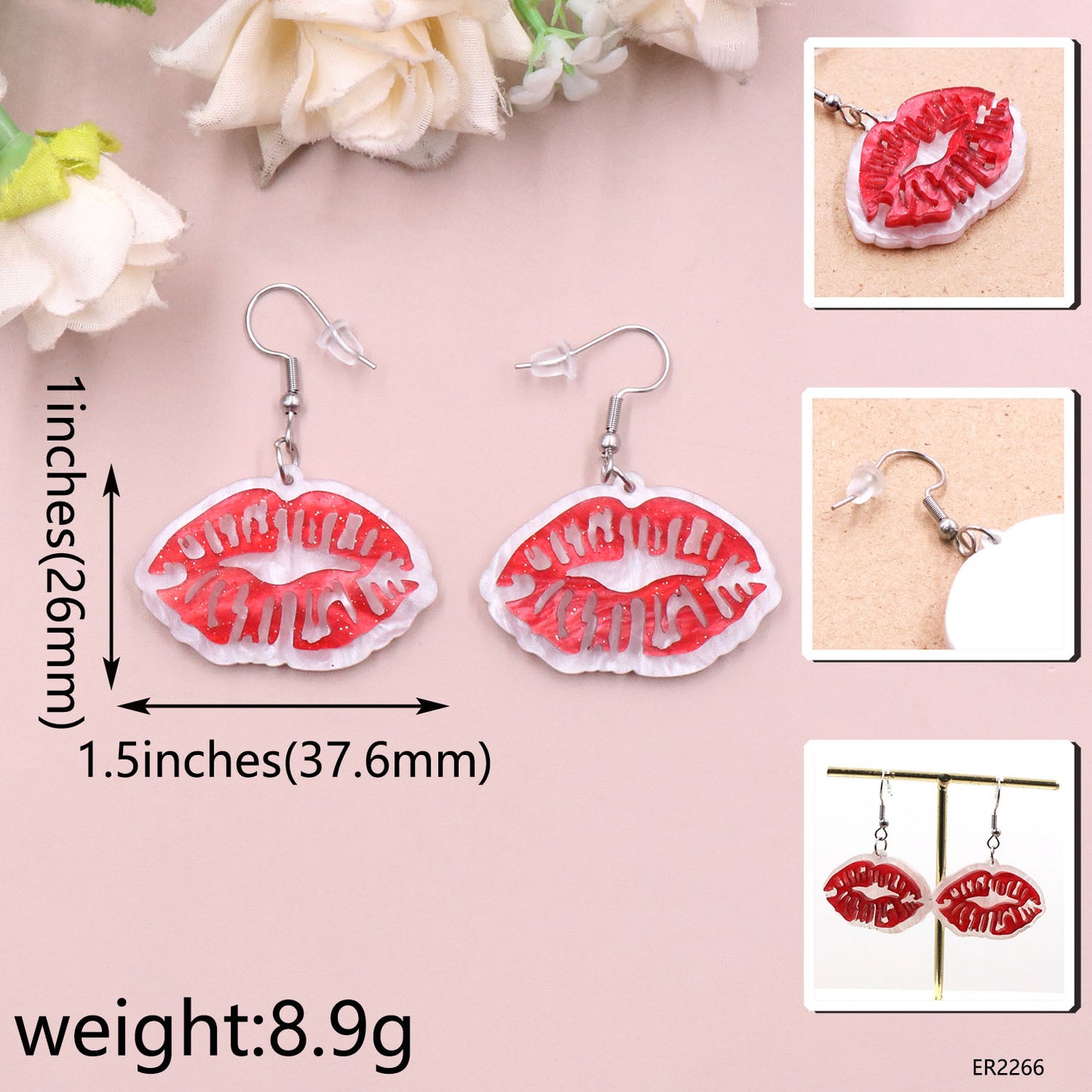 Acrylic red lip earrings (Minimo de compra 5) MIC-XiaoY075