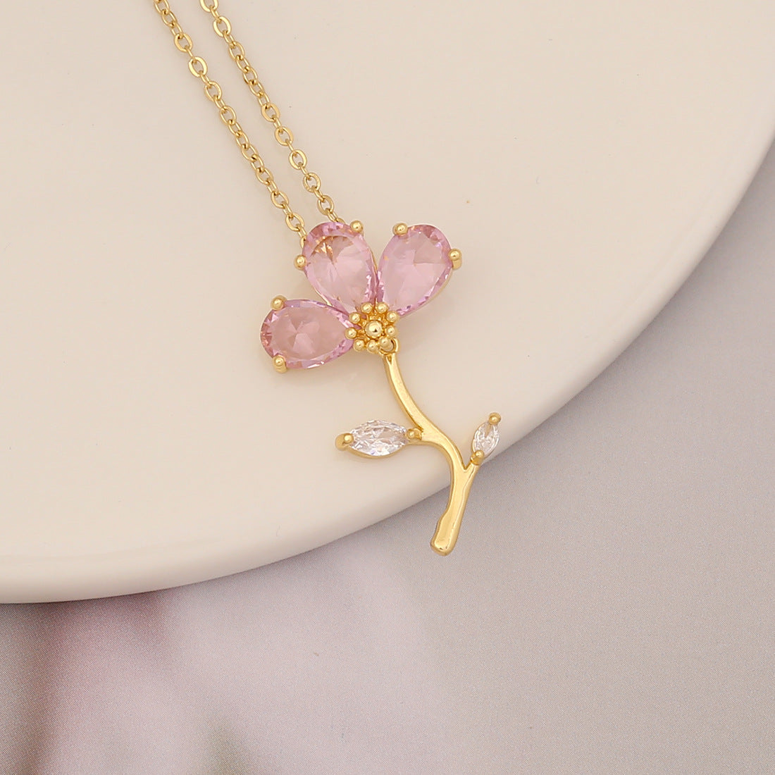 Necklaces Copper Zircon Stainless Steel Pink Butterfly Heart BingM024