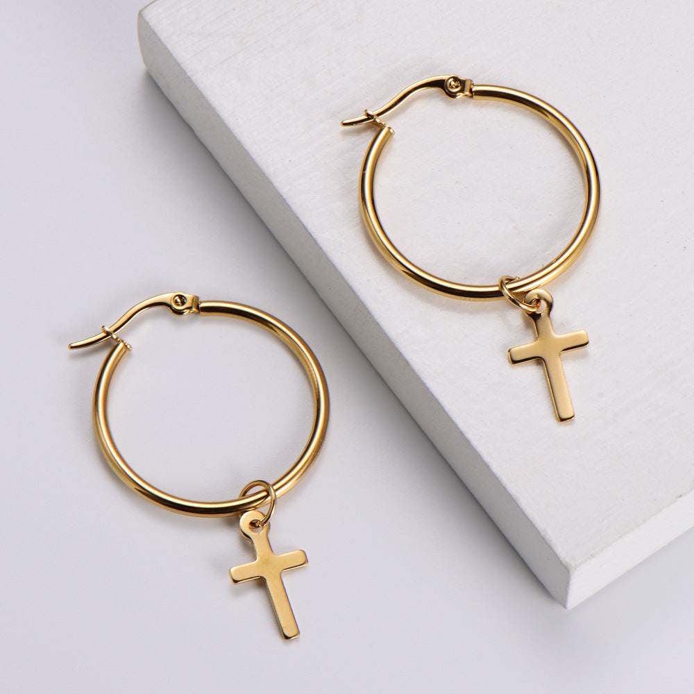 Earring Stainless Steel 18k Gold Earring Cross Minimo de compra 3 PREMAIMI006