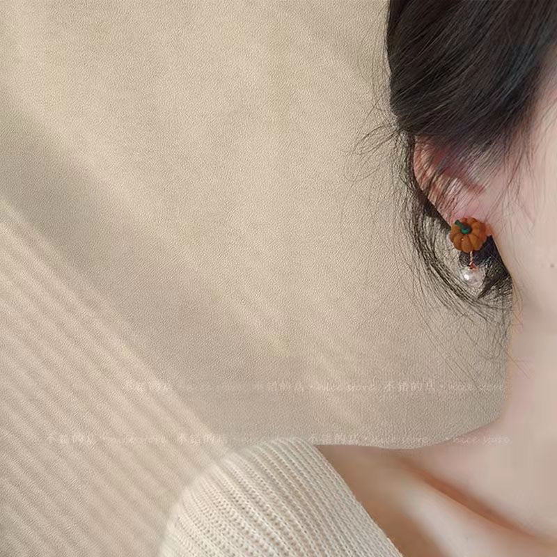 Alloy pumpkin pearl earrings (Minimo de compra 2) MIC-BiShang003