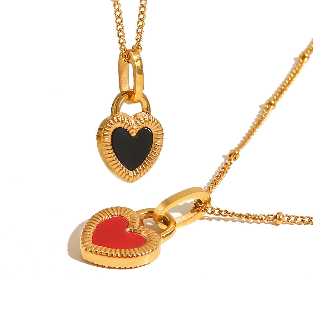 Stainless steel gold-plated double-sided heart necklace MYA-JieD017