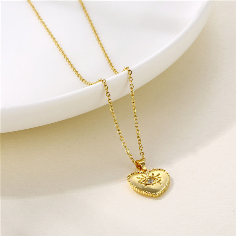 Stainless Steel Devil Eye Heart Pendant Heart Necklace