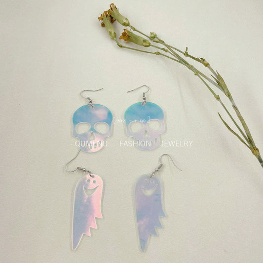 Earrings Acrylic Halloween Colorful Skull Ghost Minimo de compra 2 MOSHU041