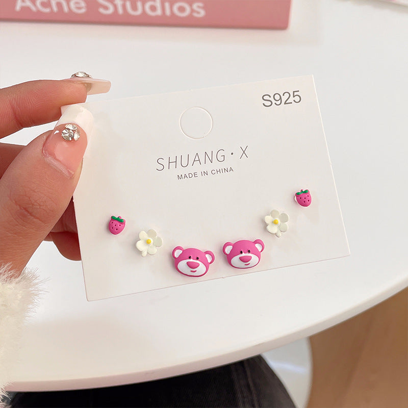 Alloy pink cute little bear earrings MIC-ShuangX037