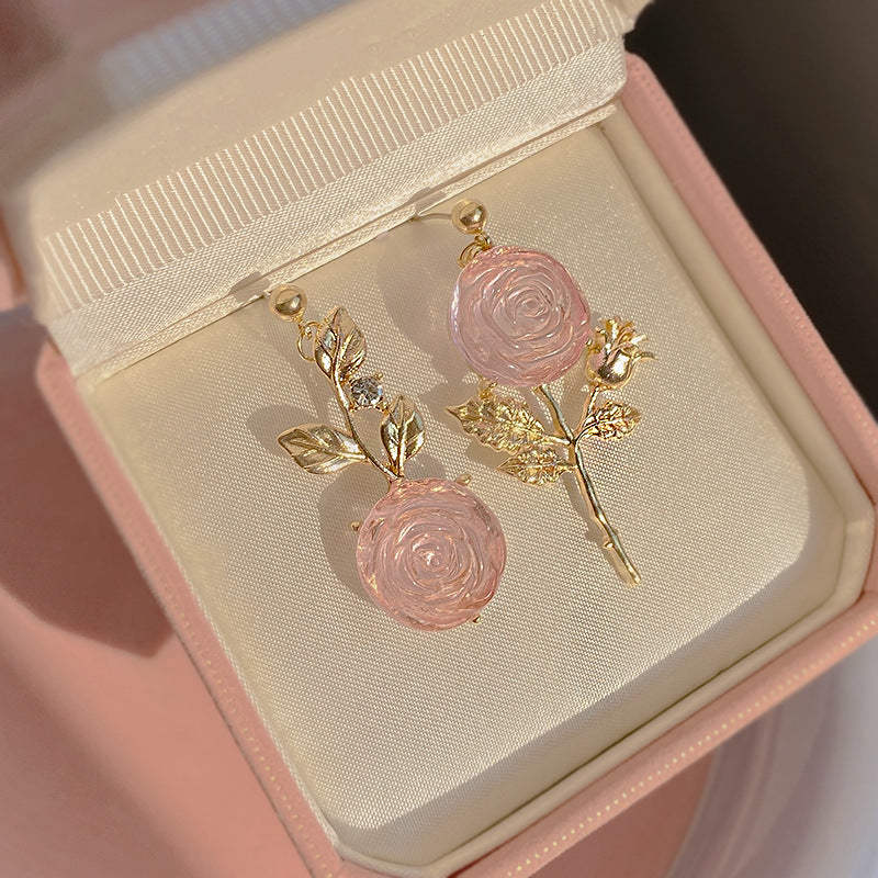 Alloy pink rose earrings MIC-HuaY007