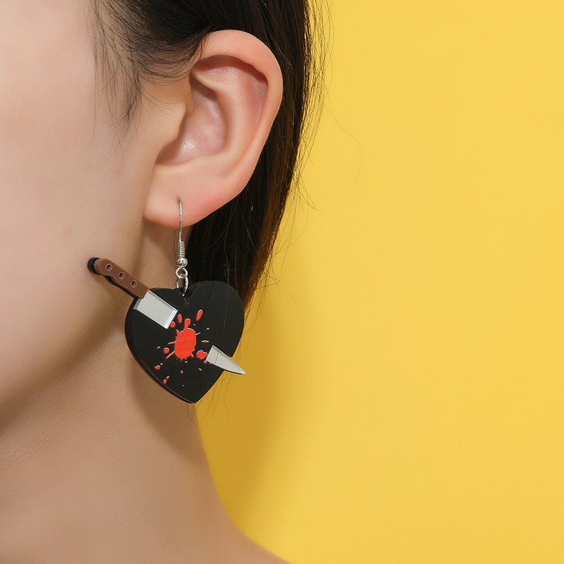 Acrylic Dark Dagger Bleeding Love Earrings MIC-KaiQ018