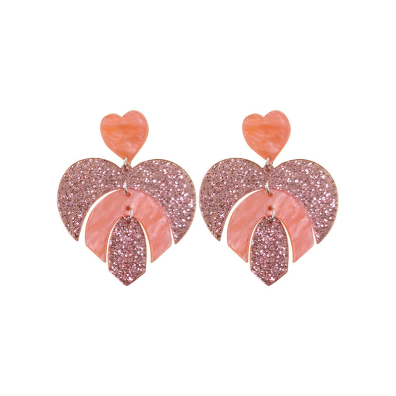 Acrylic pink sequin love letter earrings (Minimo de Compra 2) MIC-QingM019