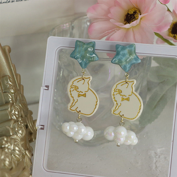 Acrylic cartoon hand made cat earrings MIC-QingJ031