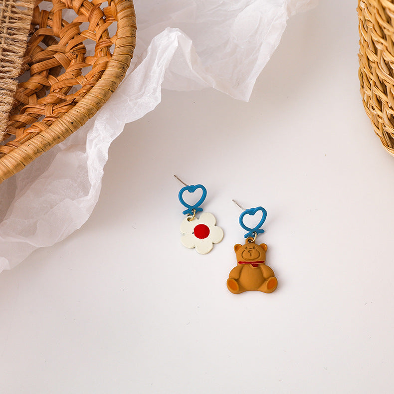 Alloy Fun Cartoon Asymmetric Little Bear Earrings MIC-MiS012