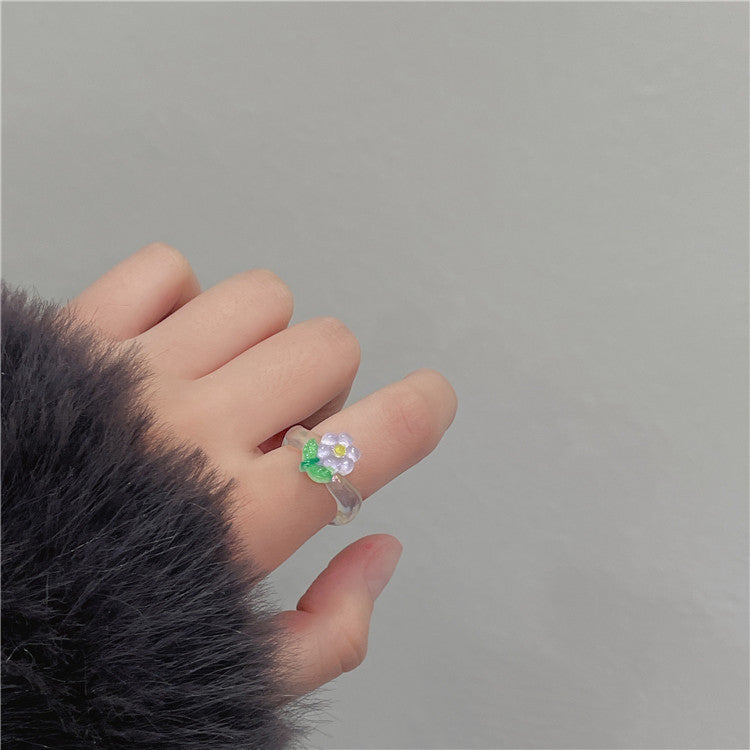 Resin Illusion AB Flower Peach Heart Ring MIC-WWHM029