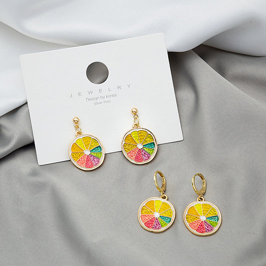 Alloy colored lemon slice earrings (Minimo de Compra 2) MIC-MDD060