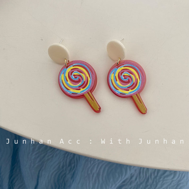 Acrylic lollipop kitten earrings MIC-JunH002