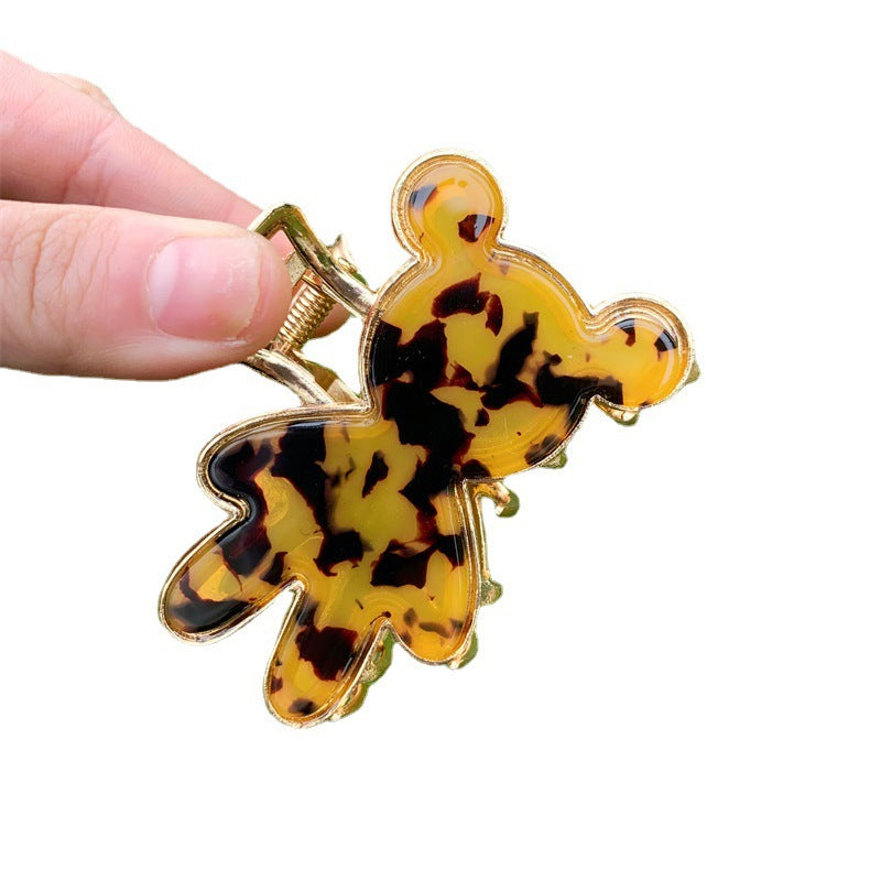 Acetate board teddy bear grid hair clip (Minimo de compra 2) MYA-HongY017