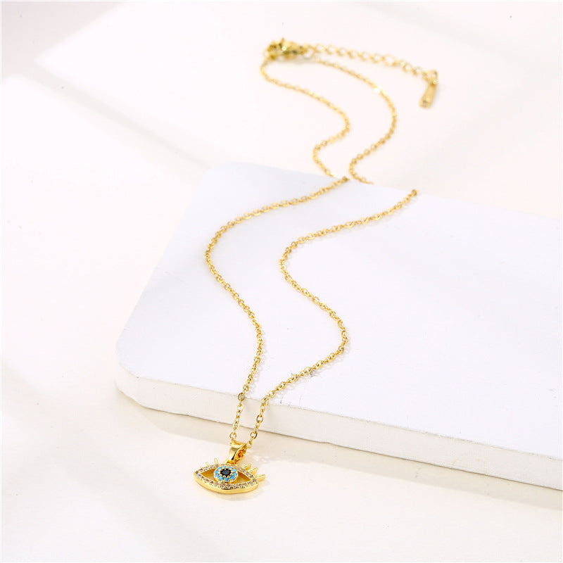 Stainless steel diamond studded blue eye necklace MYA-QingR015