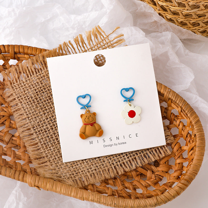 Alloy Fun Cartoon Asymmetric Little Bear Earrings MIC-MiS012