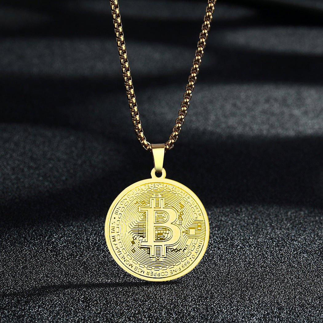 Stainless Steel Bitcoin Pendant Necklace