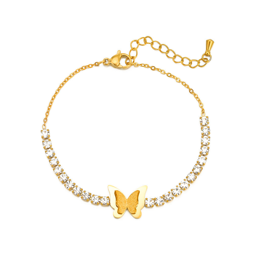 Stainless steel gold-plated four-leaf clover bracelet （Minimo de compra 2） MIC-chenH020