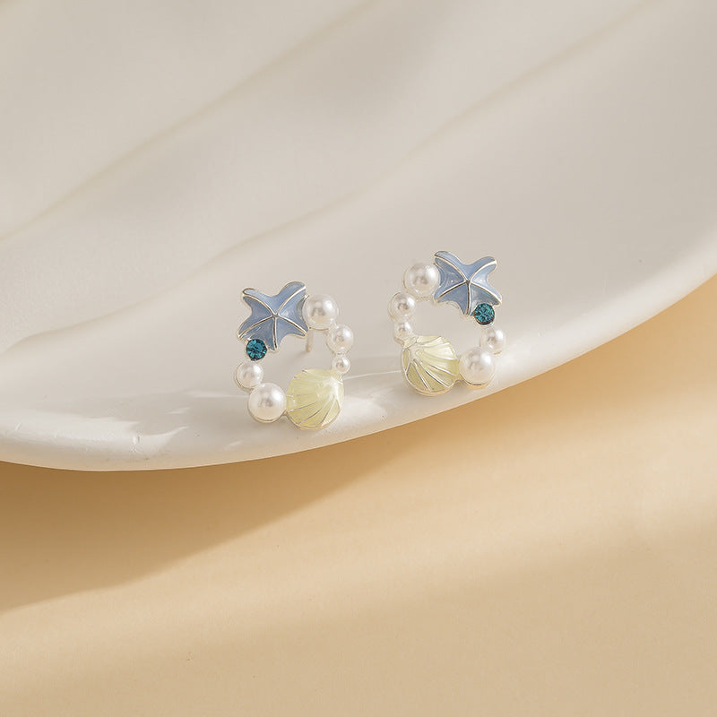 Alloy Blue Starfish Shell Earrings MIC-ShiQ004