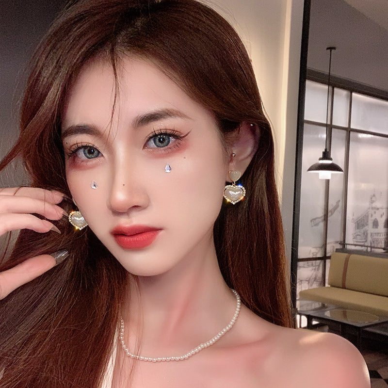 Alloy diamond heart pearl earrings (Minimo de compra 3) MIC-GuanY005