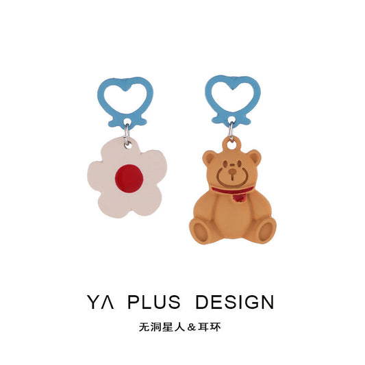 Alloy Bear Flower Cute Earrings MIC-YuA001