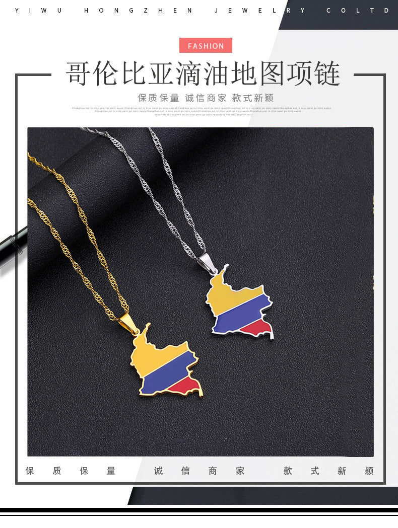 Necklaces Stainless Steel Map Colombia HongZ007