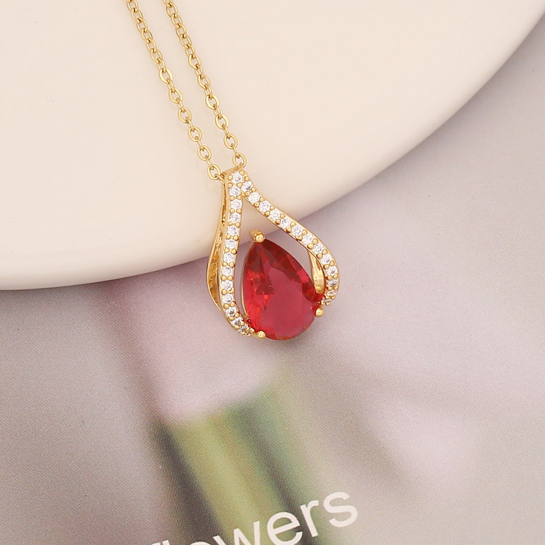 Necklaces Copper Zircon Stainless Steel Red Heart Maple Leaf BingM026