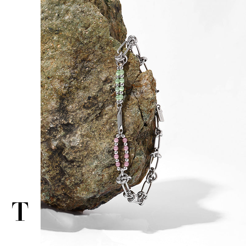 Titanium steel powder green double-layer natural stone bracelet MYA-QiT001