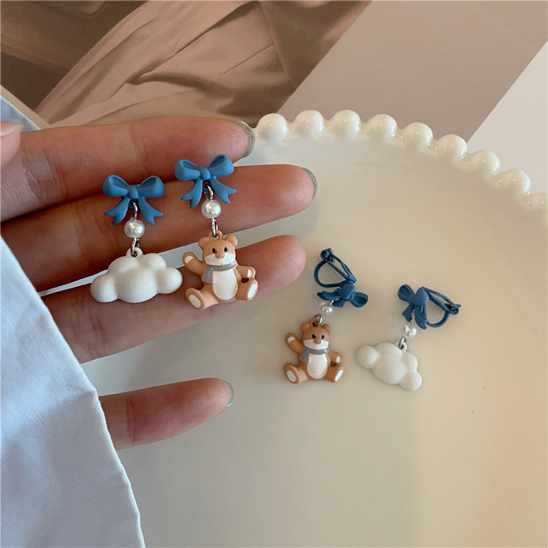 Alloy cartoon teddy bear flower earrings MIC-YinXin005