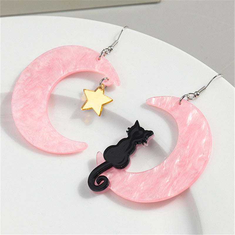 Acrylic Moon Cat Earrings MIC-ChouD033