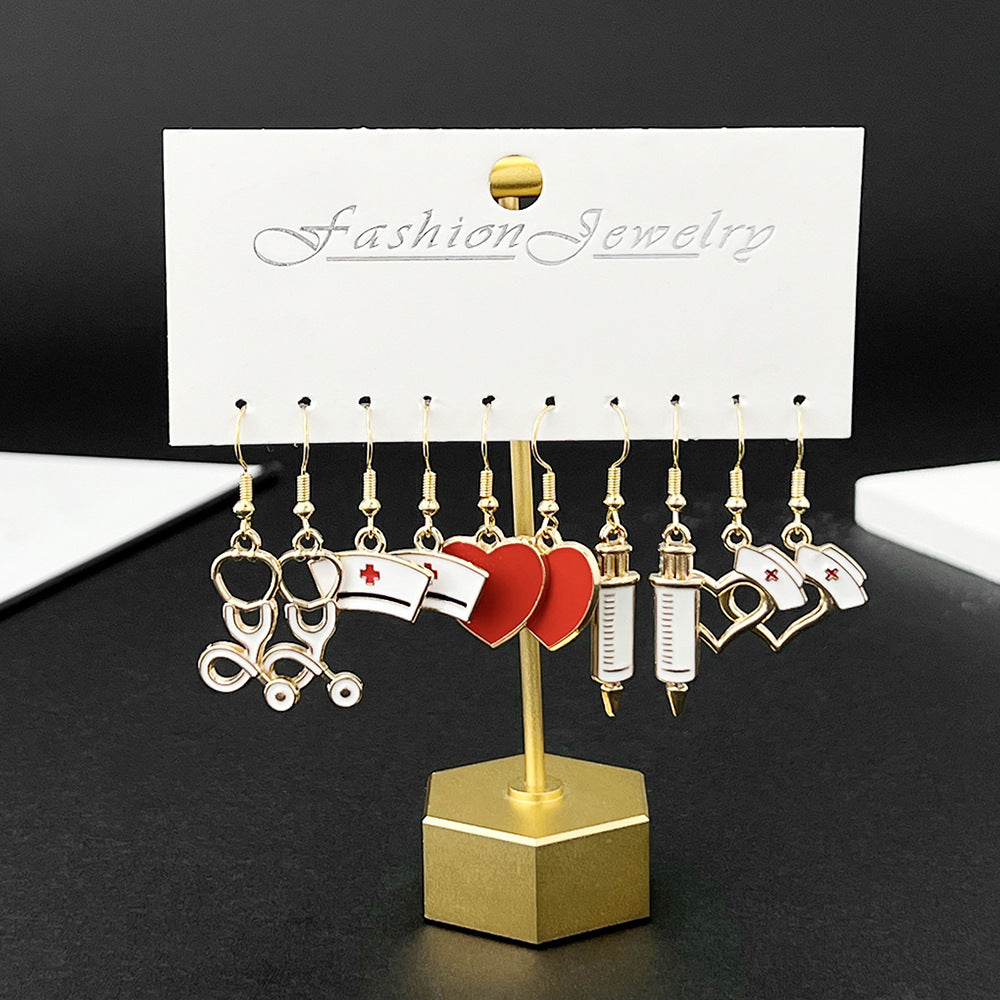 Alloy 5 pairs of gold syringe earrings (Minimo de compra 5) MYA-LuN001