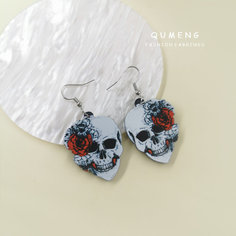 Acrylic skull color earrings (Minimo de compra 2) MIC-QinM008