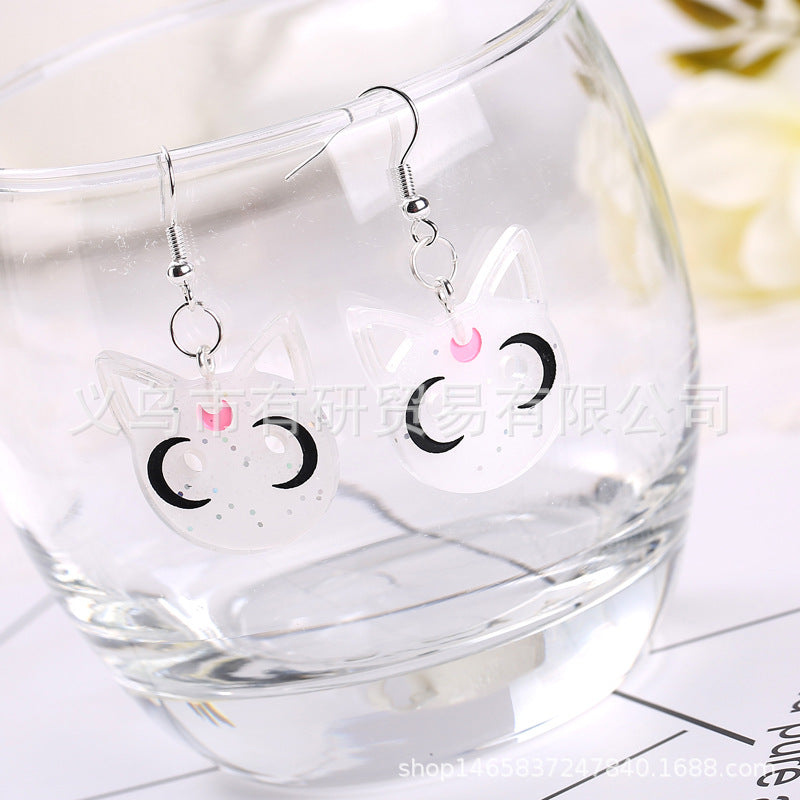 Resin cartoon water ice moon cat earrings (Minimo de Compra 2) MIC-YouY021