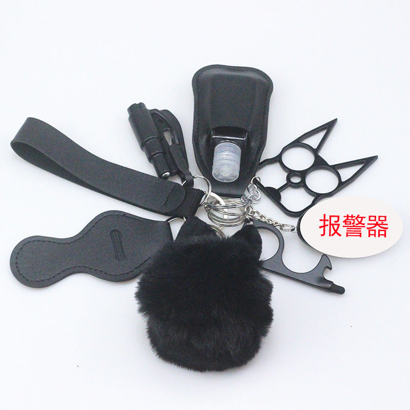 7pcs PU Leather Rabbit Ears Fur Ball Keychain Set MOQ≥2 ChaoH011