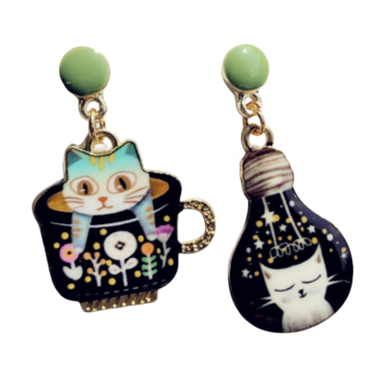 Alloy resin light bulb, tea cup, kitten earrings (Minimo de compra 5) MYA-AoY012