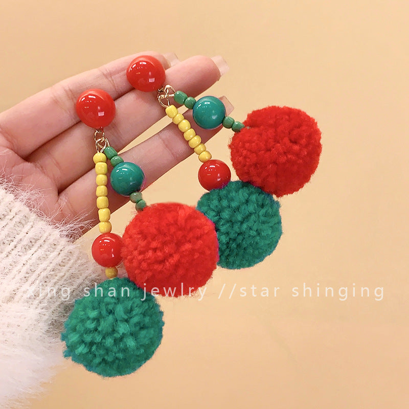 Alloy colored fur ball earrings MIC-XingS019