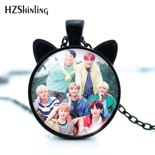 Alloy Time Gem Black Cat Ear Necklace MIC-XiangL032