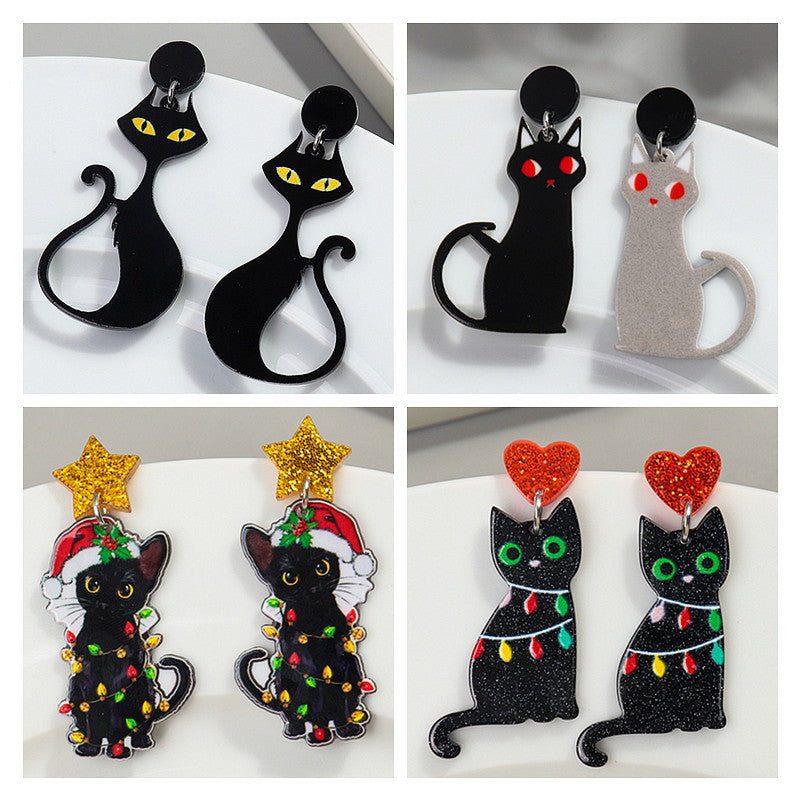 Acrylic Christmas Versatile Cat Earrings MYA-ChouD027